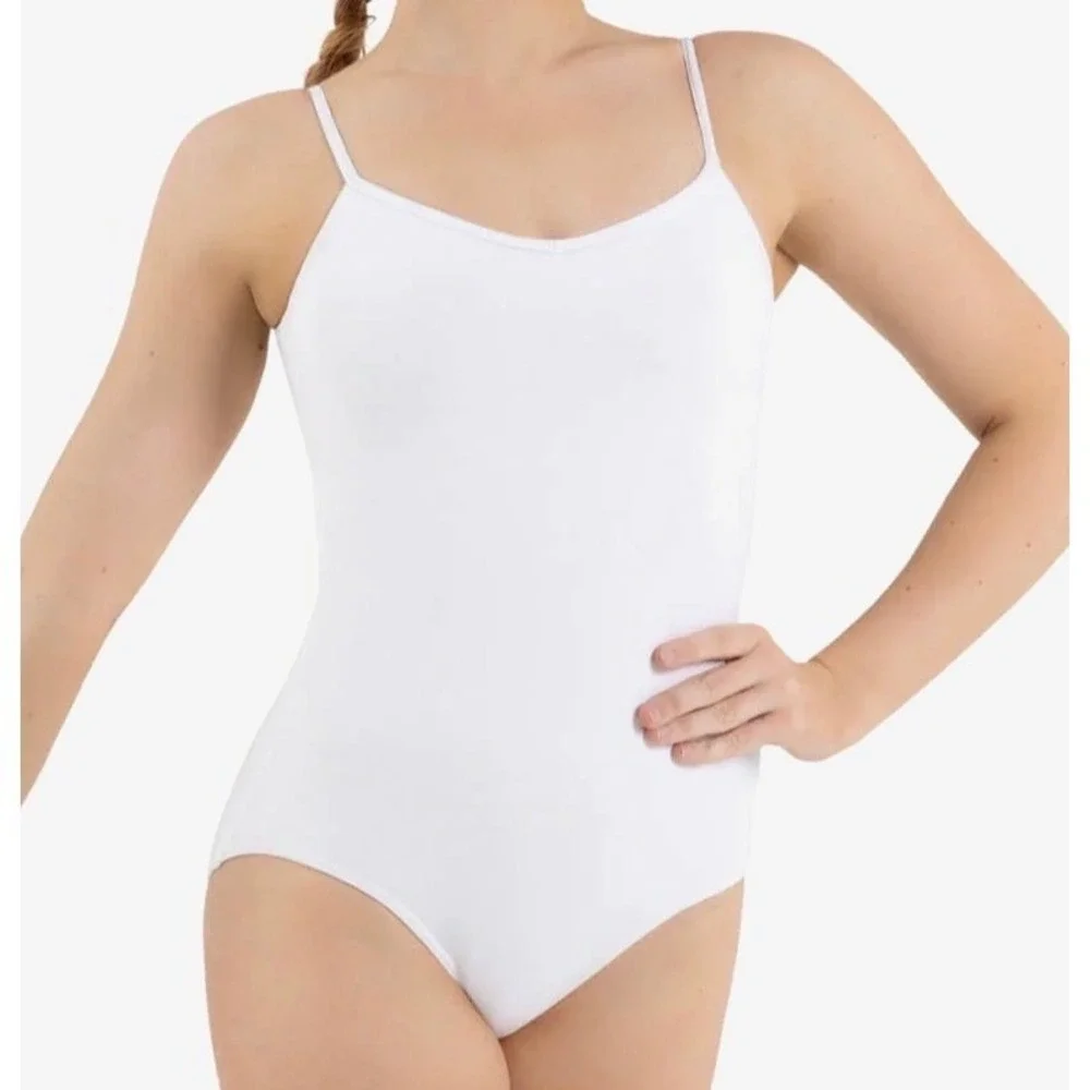 Capezio White V-Neck Cami Leotard Strappy Back Dancewear adult XS NWT
